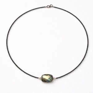 Labradorite Beaded Necklace | Gold Bezel Center Stone | Minimalist Jewelry